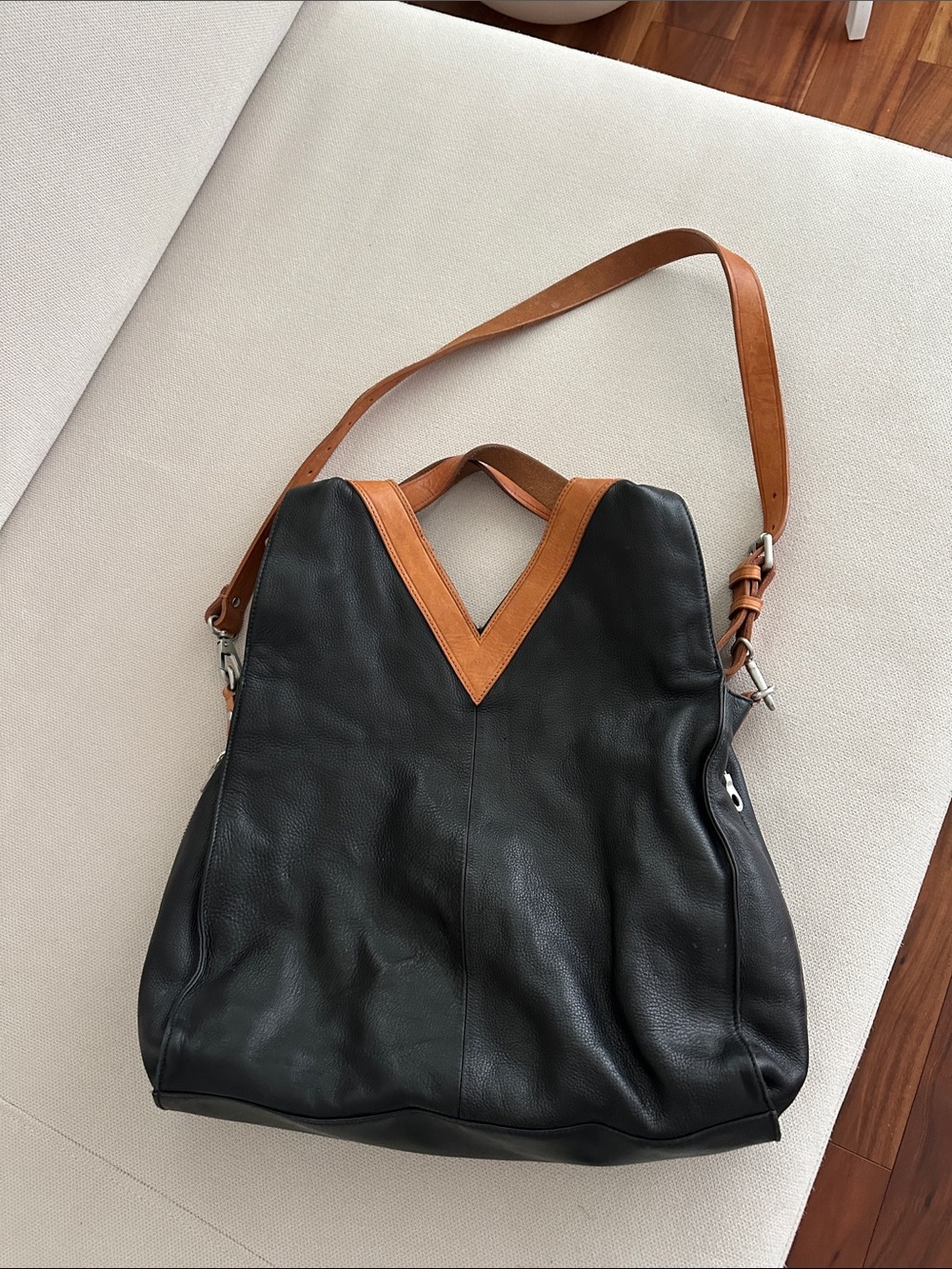 CHRISTOPHER KON BLACK AND CAMEL LEATHER CROSSBODY BAG